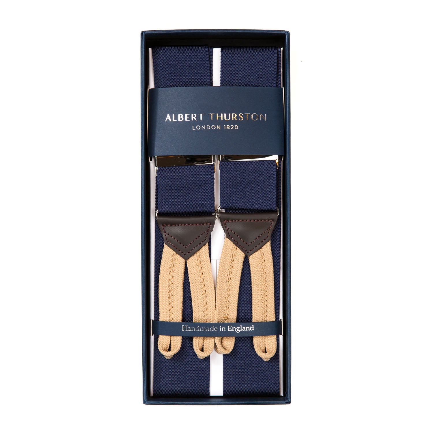 Dark Blue Button Suspenders "Rigid Plain"